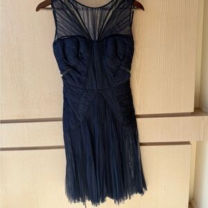 J. Mendel Navy Sleeveless Tulle Midi Dress